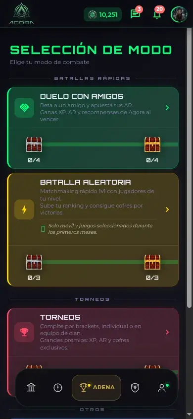 Selección de modos competitivos en Agora