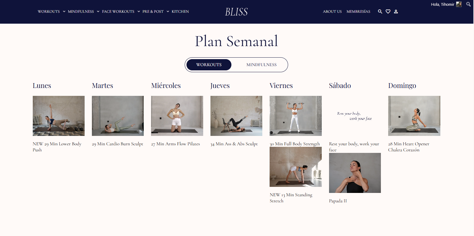 BLISS member weekly plan