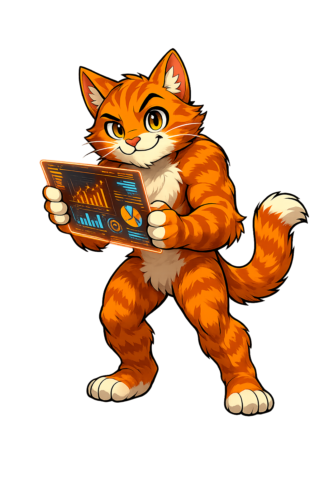 Gato naranja con tecnología de vanguardia