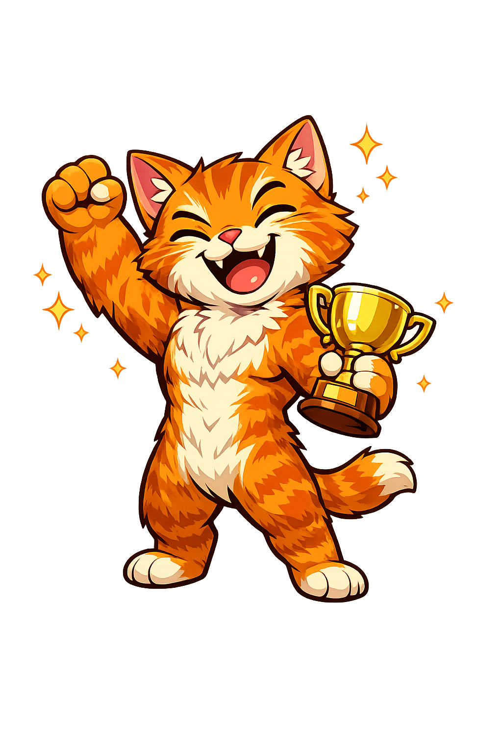 Gato naranja celebrando resultados