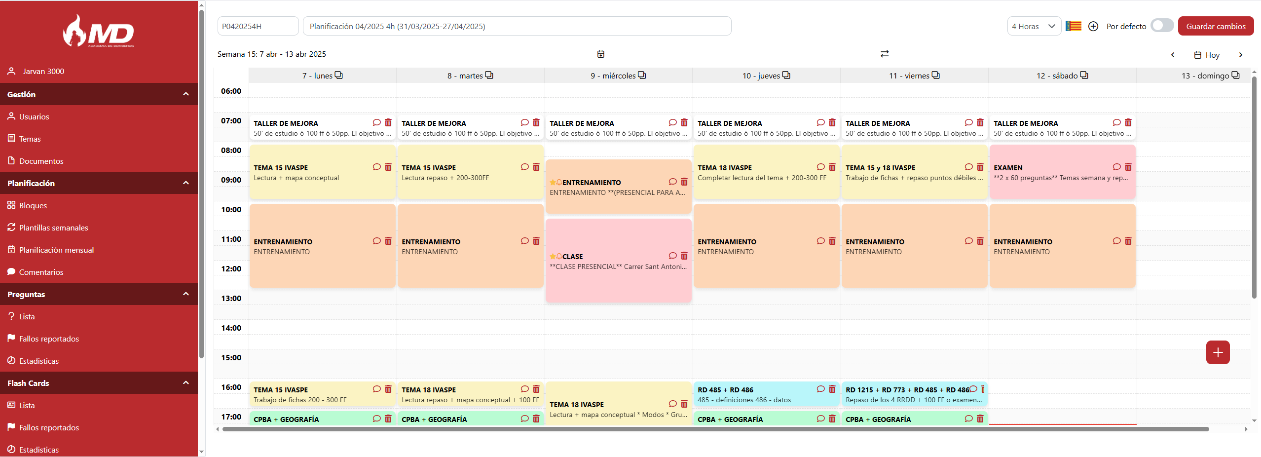 TécnikaFire weekly planning