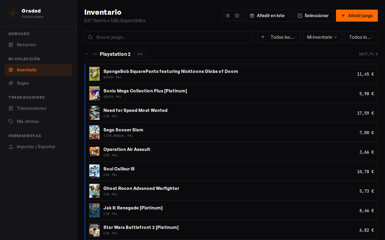Video-game inventory in Graded