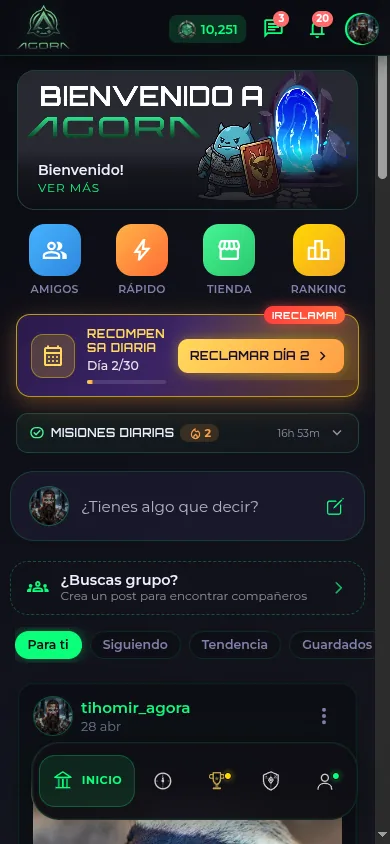 Agora app Feed screen